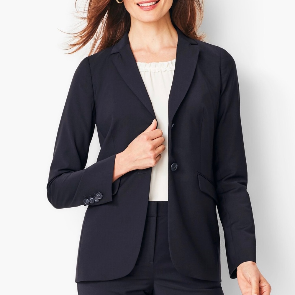 Talbots Woven In Italy Wool Blend Navy Collar Blazer Size 2 Petite NWT